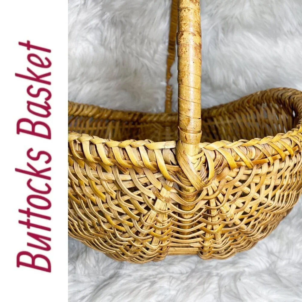BUTTOCKS BASKET VTG Large Handmade Cottage Splint Ribbed Farmhouse Vintage‎